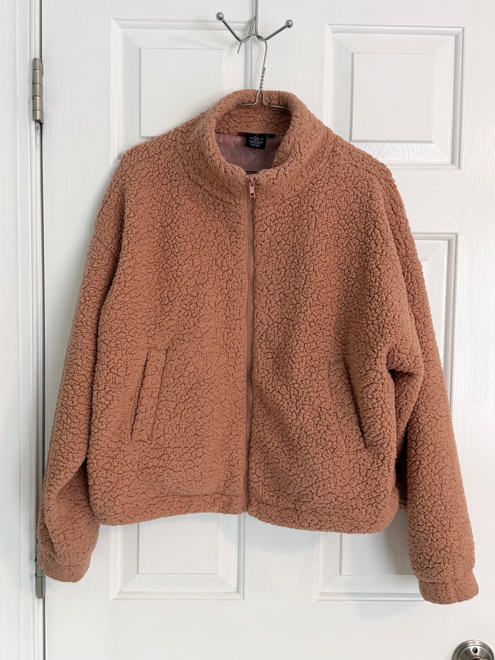 Pale Rust Cropped Sherpa full zip Teddy Jacket XL